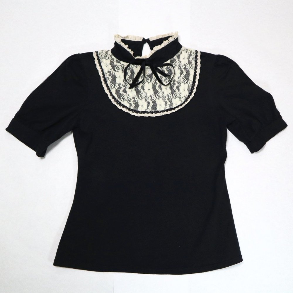 Spin Doctor Victorian Steampunk Cotton and Lace High Neck Blouse - Large